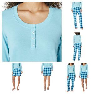 BLUE NWT Ladies' 3-Piece Waffle Fleece Pajamas Set Eddie‎ Bauer